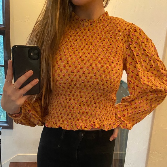 Olivaceous Flower Puff Sleeve Top - Picture 2 of 5